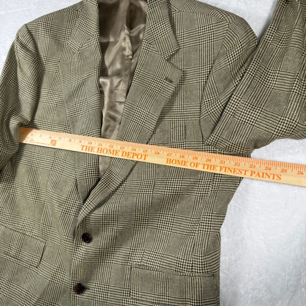 VTG Chaps Ralph Lauren Mens 42R Silk Wool Glen Plaid Blazer Sport Coat Tan Brown